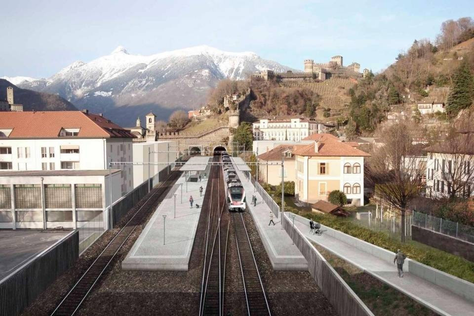 La nuova fermata di Bellinzona Piazza indipendenza. Rendering Ffs