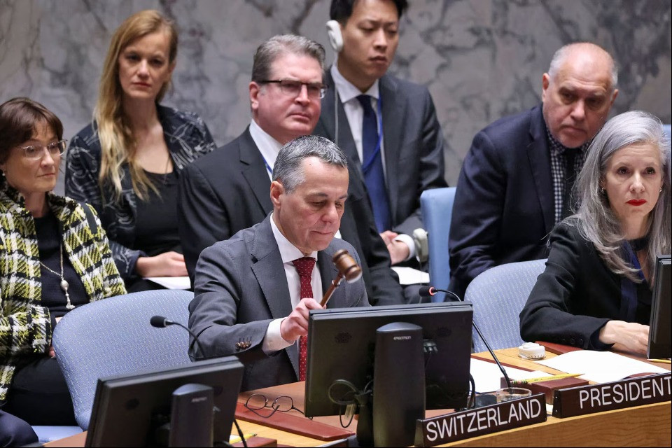 © DFAE - Il consigliere federale Ignazio Cassis ha presieduto un dibattito del Consiglio di sicurezza dell’ONU il 3 maggio 2023. L’incontro si è incentrato sul tema del rafforzamento della fiducia.