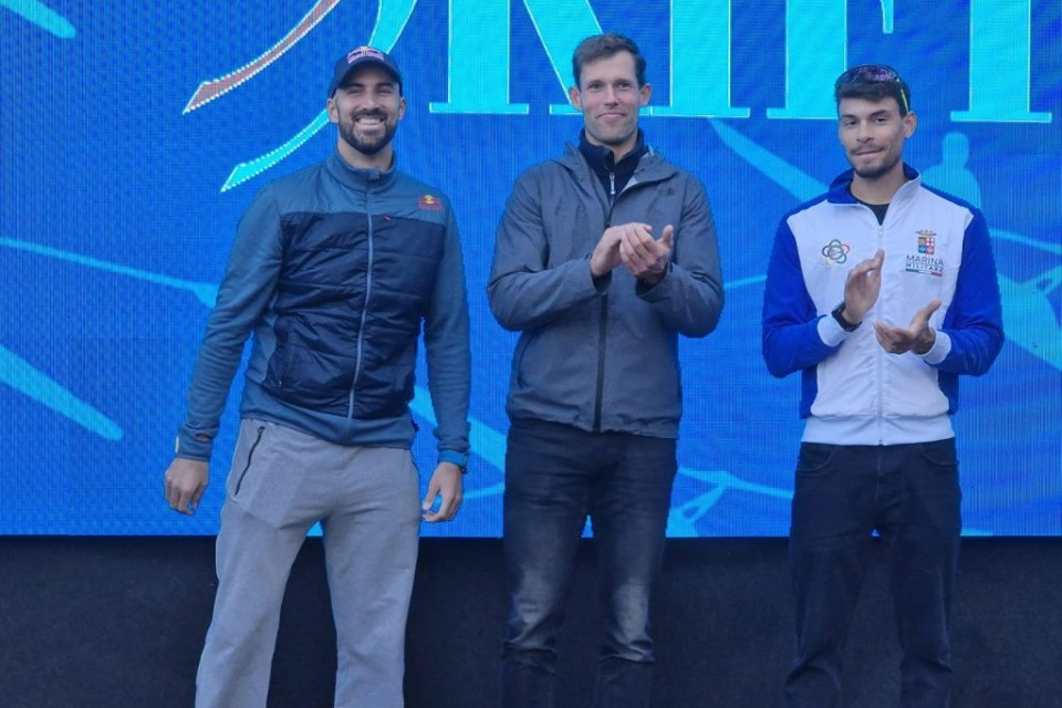 Il podio élite maschile. Da sinistra Martin Sinkovic, Koen Metsemakers, Gabriel Soares
