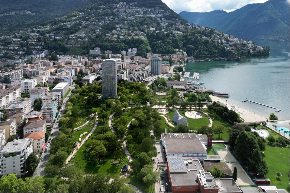 Rendering del Campo Marzo con il parco e la torre al centro