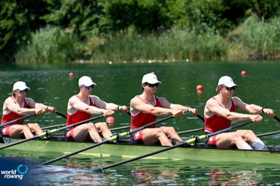 Il quattro di coppia maschile rossocrociato, oggi brillante secondo classificato. © Detlev Seyb / MyRowingPhoto.com