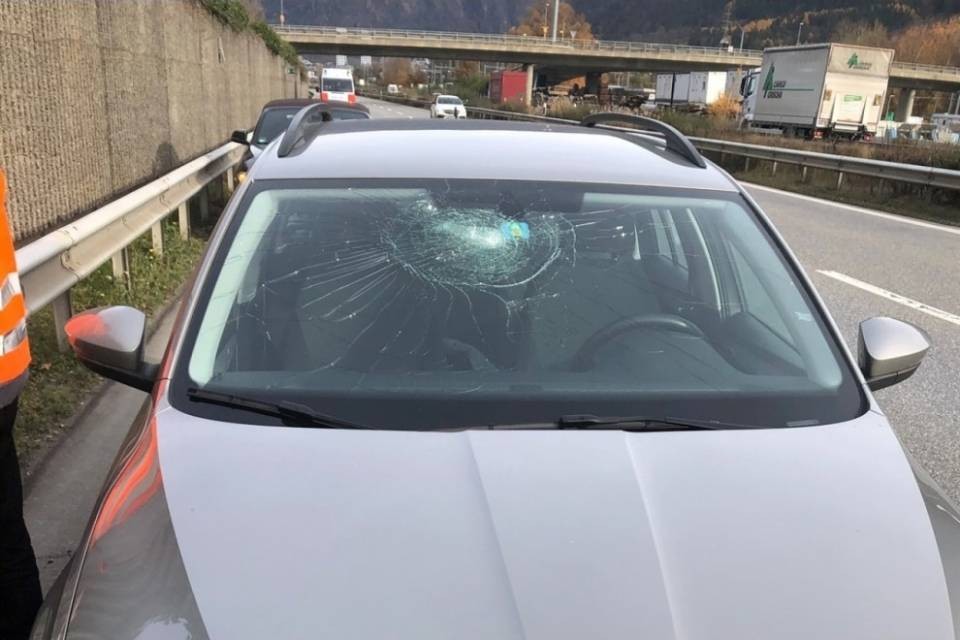 Auto colpita da un ramo sulla A13