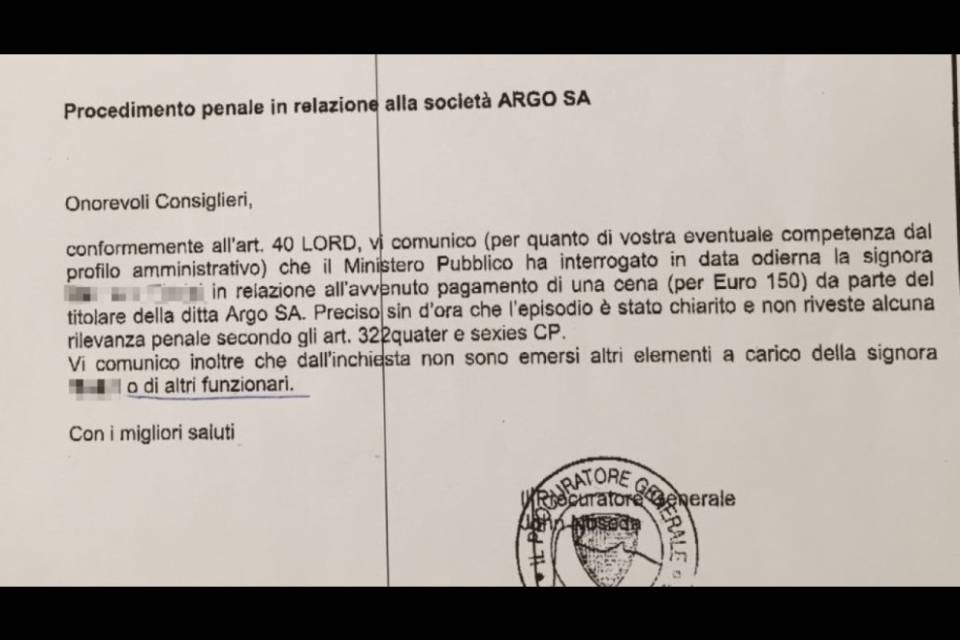 "Nessuna rilevanza penale per la funzionaria del DSS"
