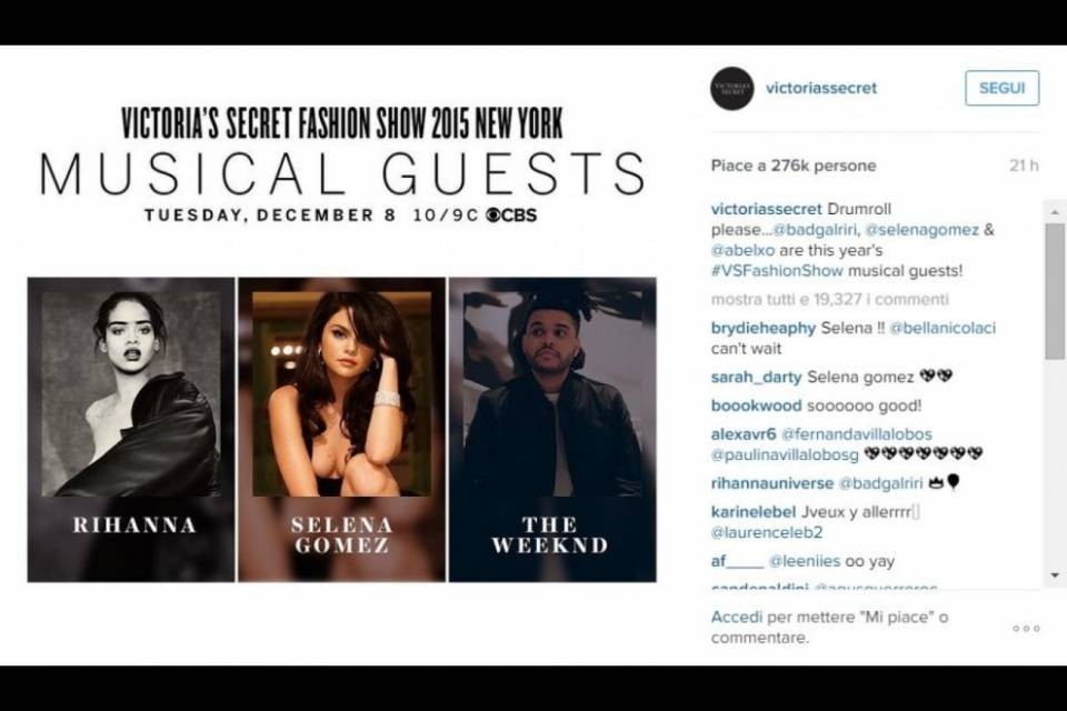 Rihanna e Selena al Victoria's Secret Fashion Show 2015