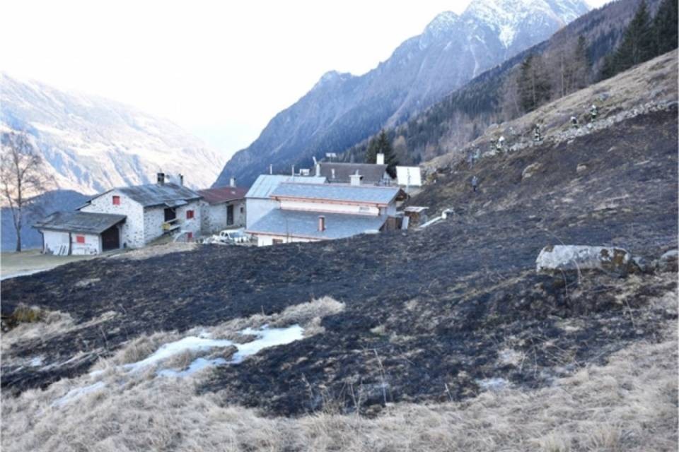 Poschiavo: pascolo in fiamme, rogo domato dai pompieri