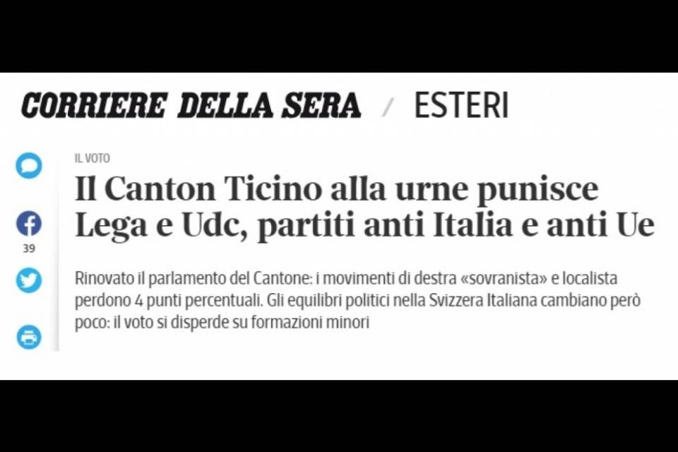 "Puniti Lega e UDC, partiti anti Italia e anti UE"