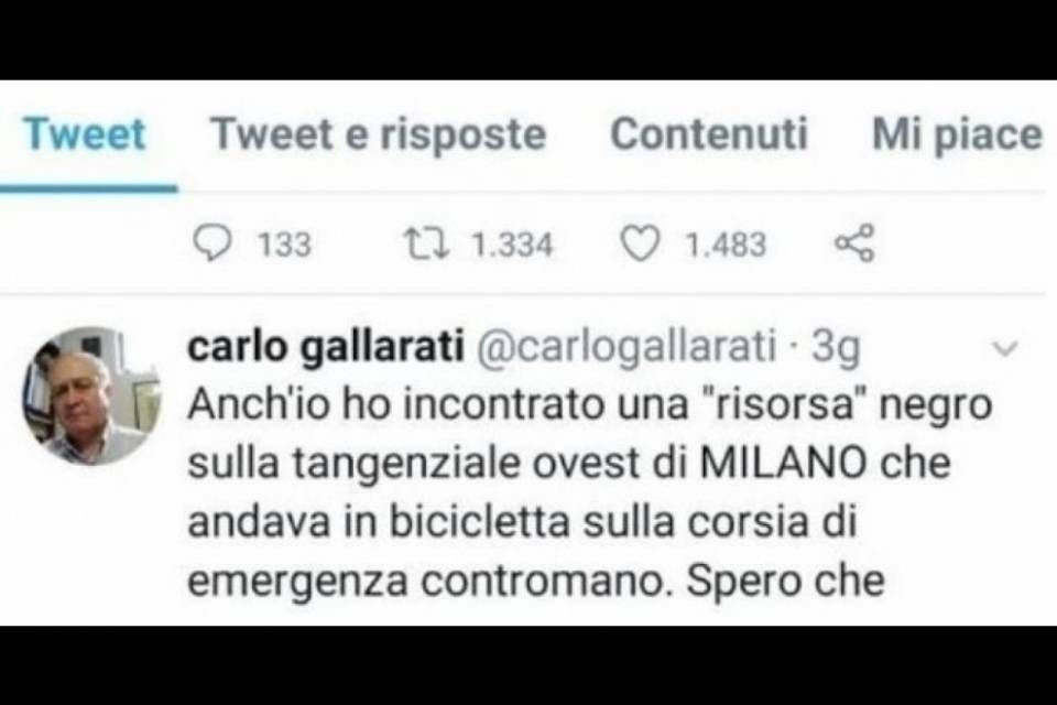 “Negro in bici in tangenziale, spero lo travolgano”