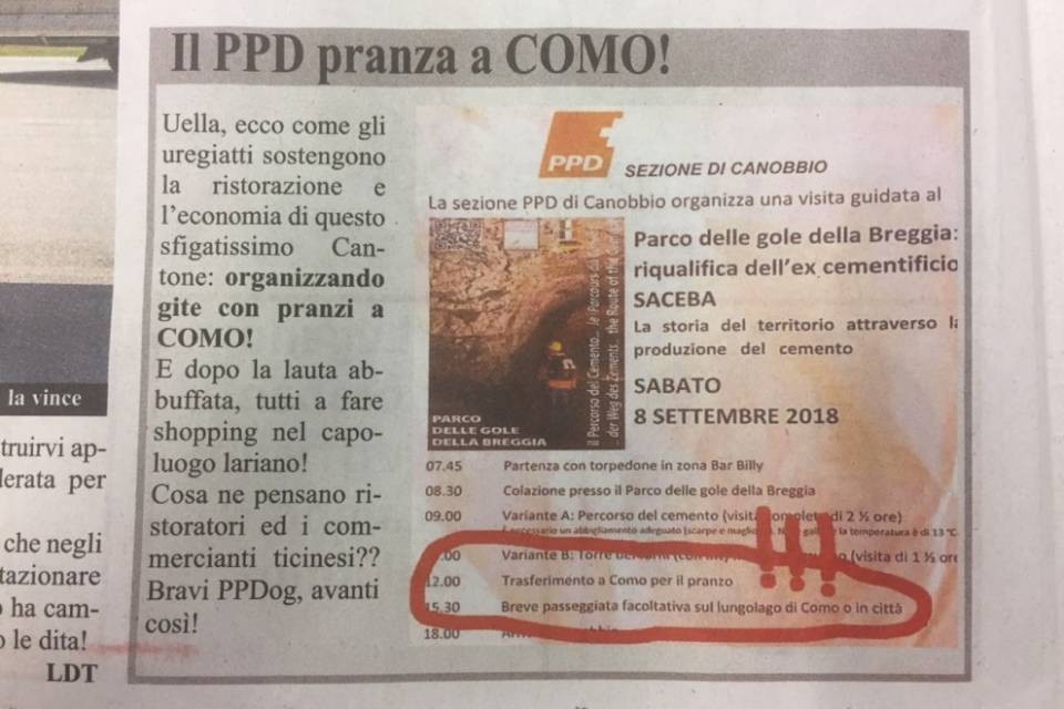 "Il PPD di Canobbio organizza il pranzo a Como"