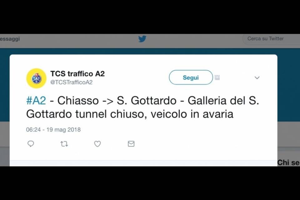 Veicolo in avaria, chiuso il tunnel del Gottardo