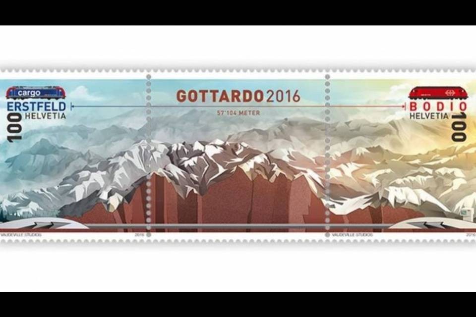 Francobollo con polvere di roccia del San Gottardo