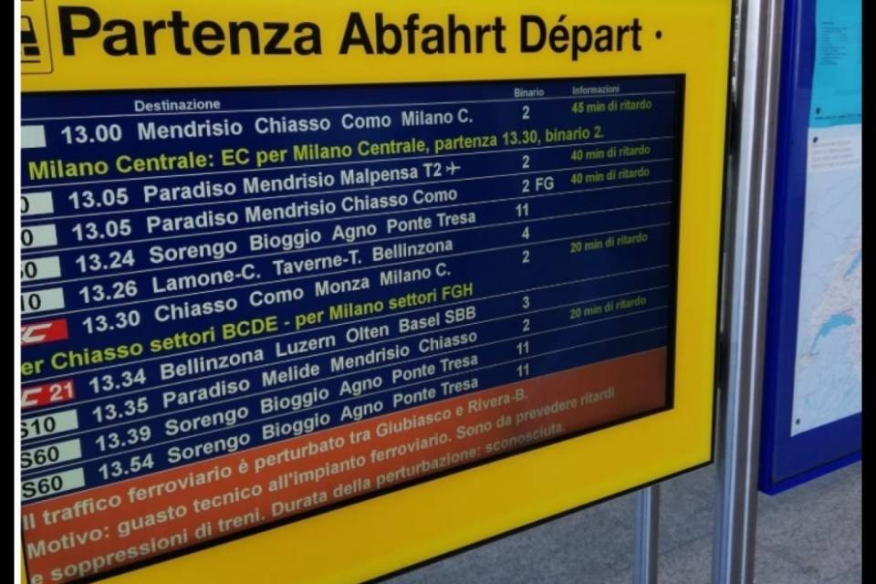 Guasto allo scambio, ritardi sulla linea Lugano-Bellinzona