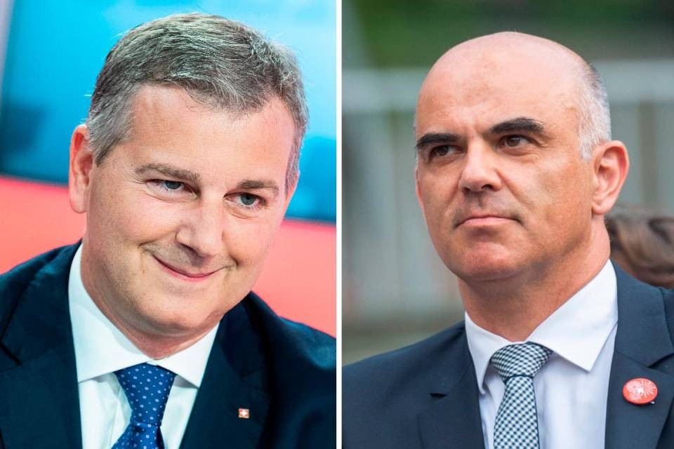 Il presidente dell’UDC Marco Chiesta e il consigliere federale Alain Berset. Foto CdT