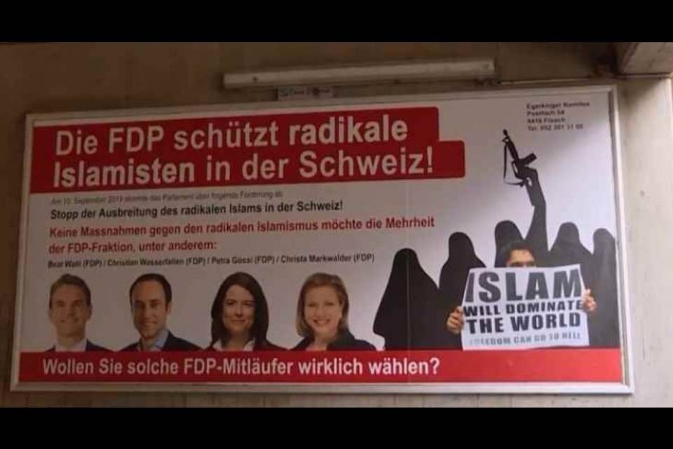 "Il PLR protegge gli islamisti in Svizzera": polemiche per il manifesto