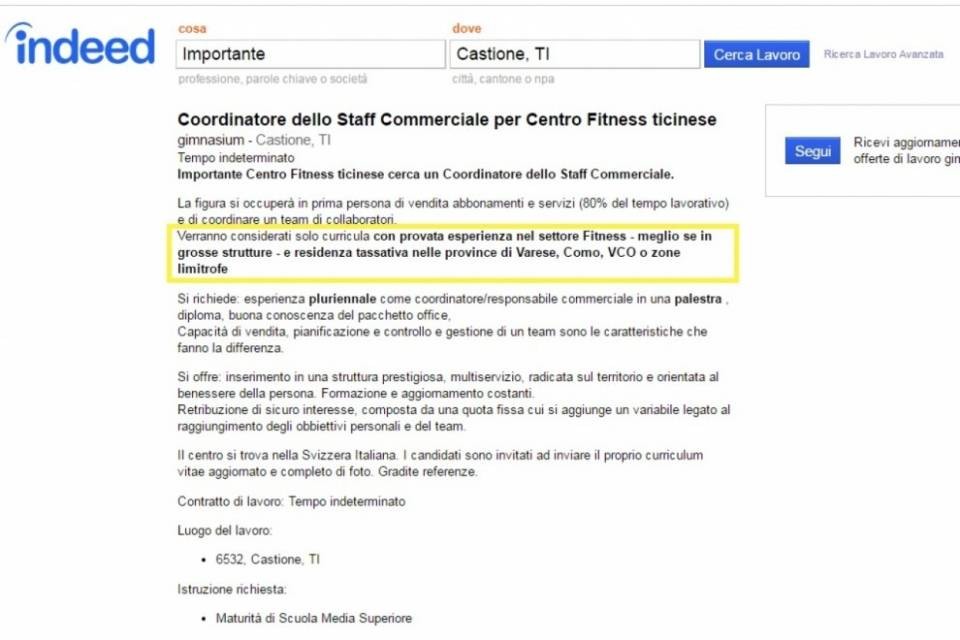 "Cerchiamo tassativamente un frontaliere": è un malinteso