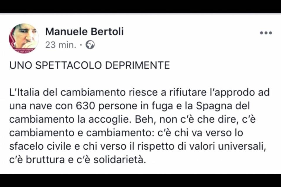 Bertoli contro Salvini: "Parla di vittoria politica sulla pelle dei disperati"