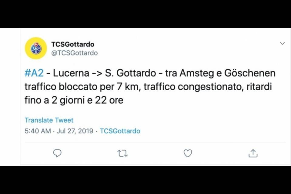 Gottardo, "Ritardi fino a 2 giorni e 22 ore"