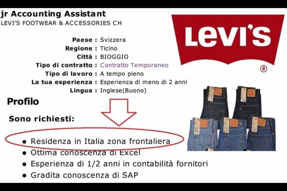 La Levi's di Bioggio cerca solo frontalieri