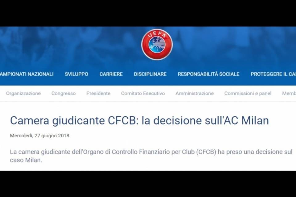 UEFA, stangata al Milan: un anno senza Europa