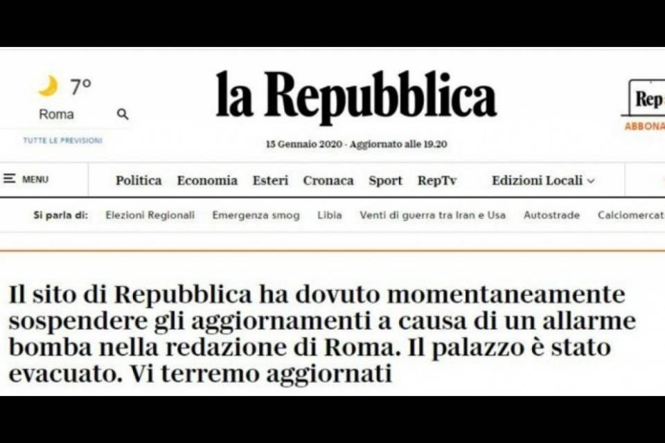 Rientrato l'allarme bomba a "La Repubblica"