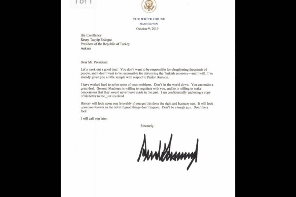 Erdogan ha buttato nella spazzatura la lettera di Trump