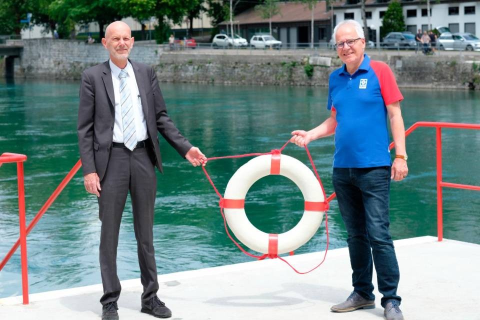 Daniel Koch con il presidente della Società svizzera di salvataggio Rudolf Schwabe.