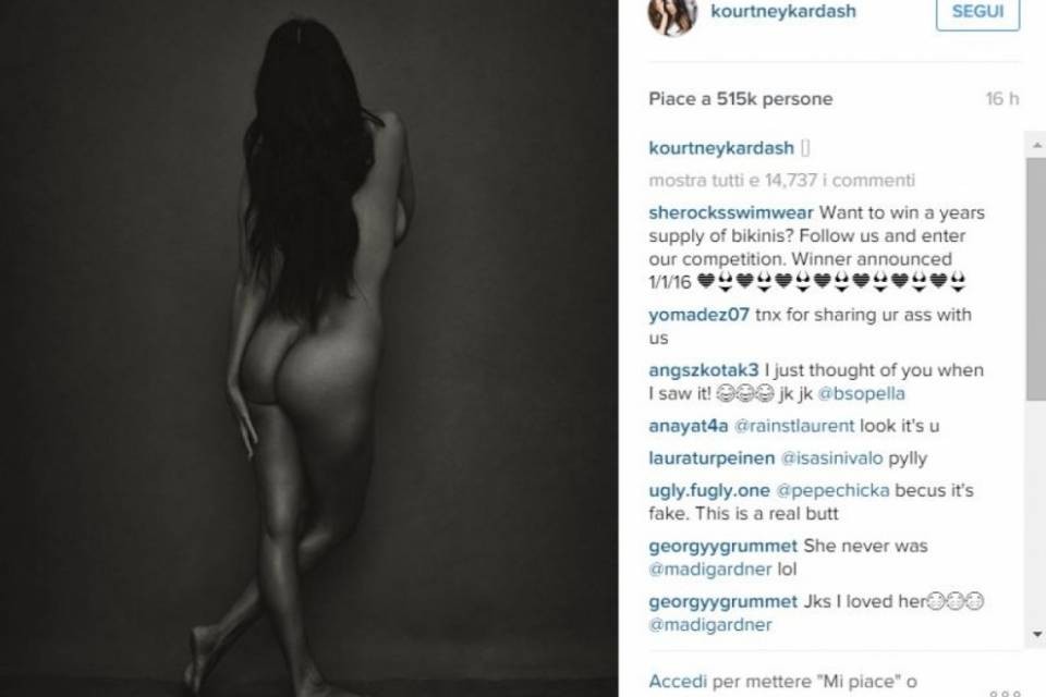 Kourtney mostra il lato B su Instagram
