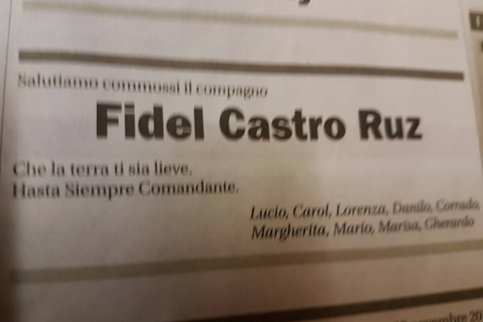 Tra gli annunci funebri ticinesi... spunta Fidel Castro