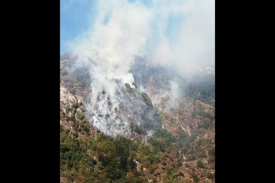 Incendio di bosco sopra Pollegio