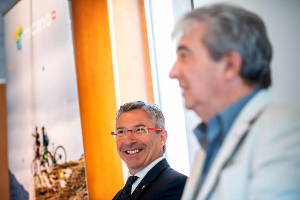 Il presidente del CdA dimissionario Rampazzi (a destra) accanto al direttore di Ticino Turismo Angelo Trotta. Foto CdT/Putzu