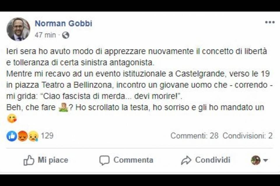 Norman Gobbi: "Un bacio a chi mi insulta"