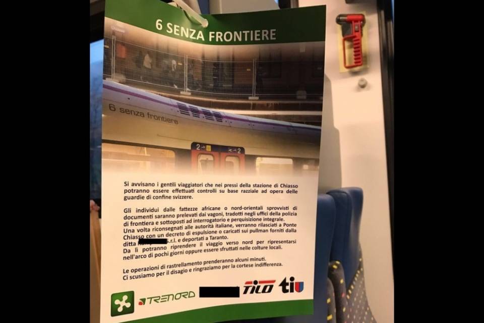 Volantini pro migranti sui TILO